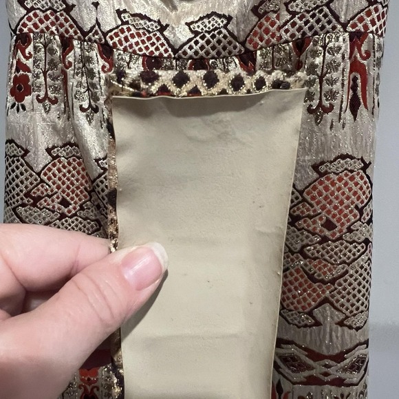Iconic 1970s Oscar de La Renta Metallic Gold Silk Brocade Dress Gown Fur Cuff - Picture 16 of 16